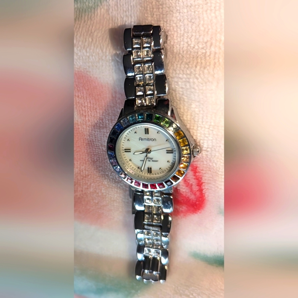 Armitron Silver Watch with Multicolor Bezel